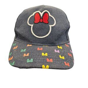 Disney Minnie Mouse Denim Cap Colorful Bow Print Adjustable Snapback